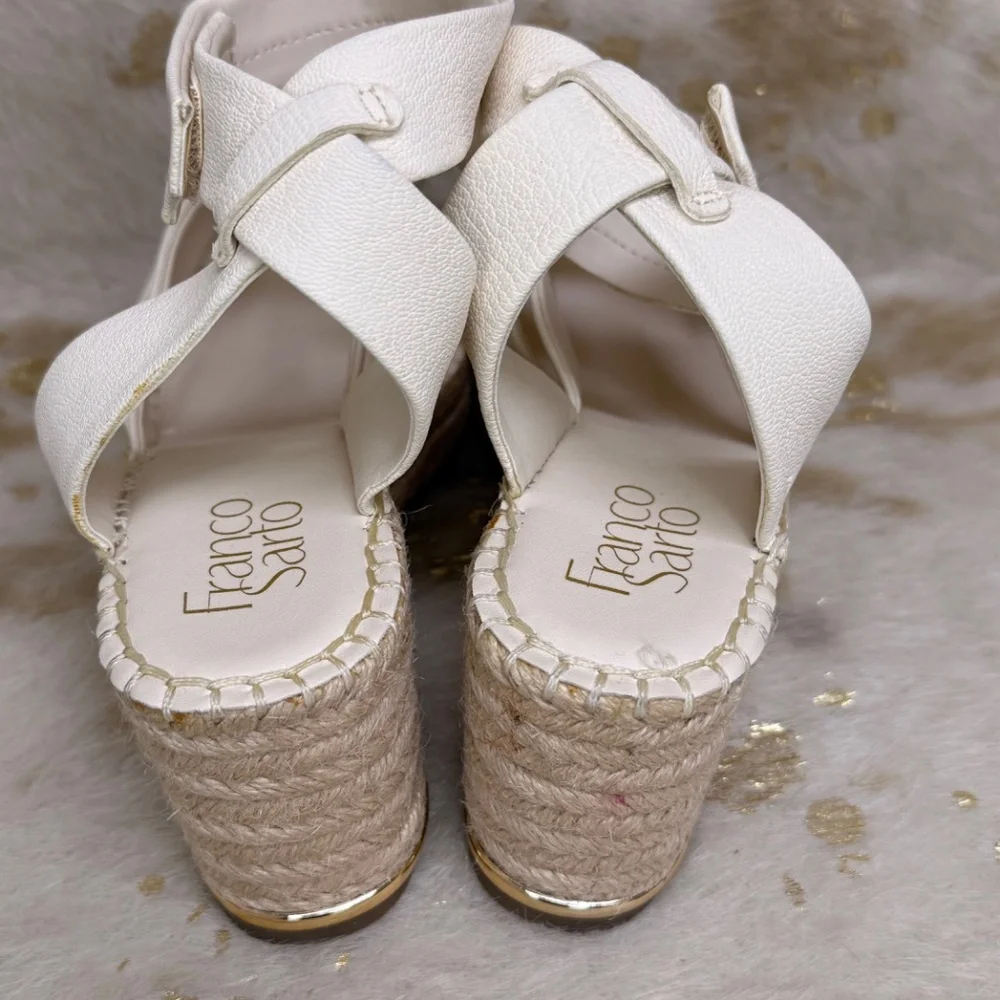 Franco Sarto Carmina Espadrille Wedge Sandals Women Sz 7. 5 Excellent Ivory